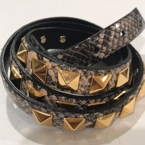 Tory Burch animal print snake skin pattern studded gold studded belt Large